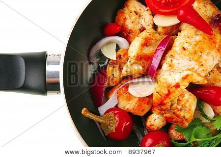 Huhn-Scheiben auf Schwarze Pfanne