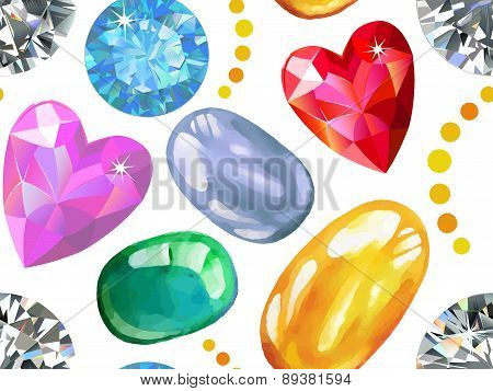 Seamless Texture Of Colored Gems Isolated On White Background