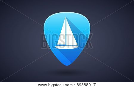 Blue Guitar Pick Icon With A Ship