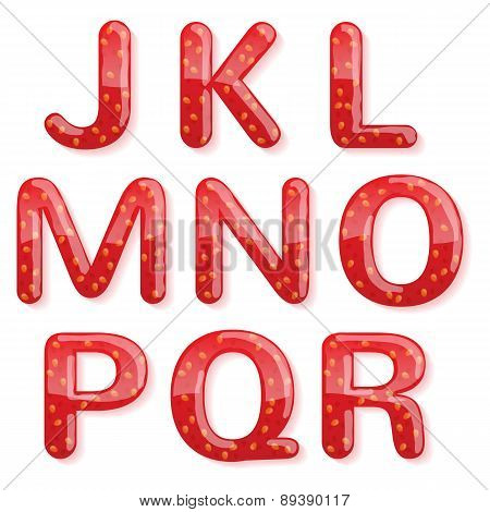 Strawberry jam alphabet. Glossy letters.