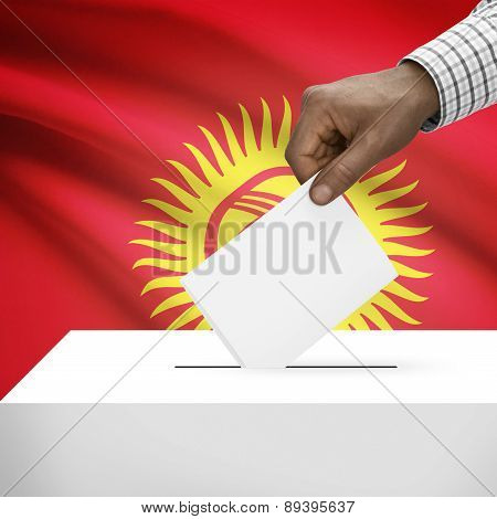 Ballot Box With National Flag On Background - Kyrgyzstan