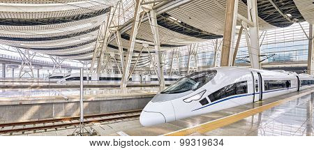 Modern High Speed Train At The Railways Station.