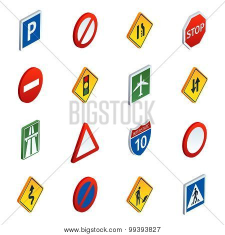 Road traffic signs isometric icons set