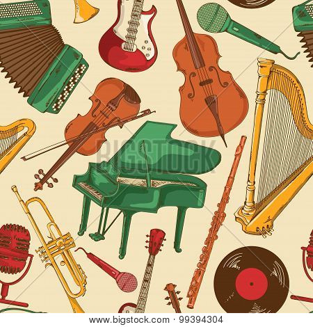 Seamless Pattern Of Colorful Musical Instruments