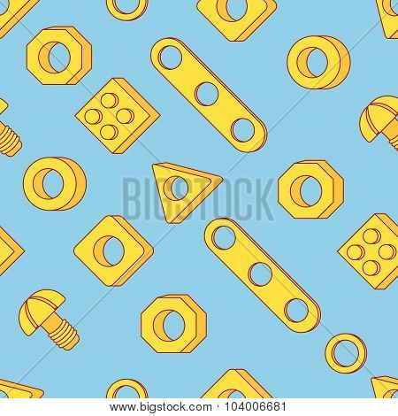 Set Of Tools: Screws And Nuts. Construction Hardware: Bolts, Nuts And Spacers, Isolated Vector Eleme