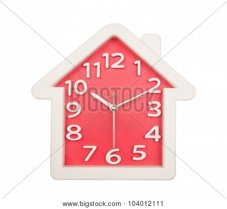 Red White House Clock Wall Iasolated On White