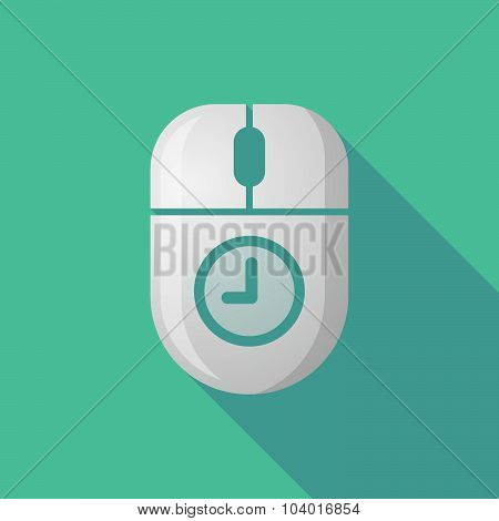 Wireless Long Shadow Mouse Icon With A Clock