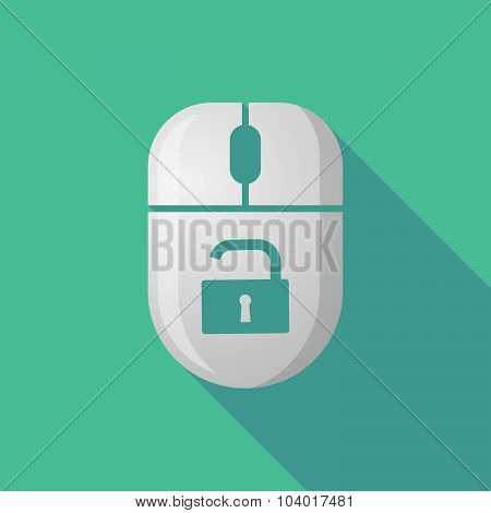 Wireless Long Shadow Mouse Icon With An Open Lock Pad
