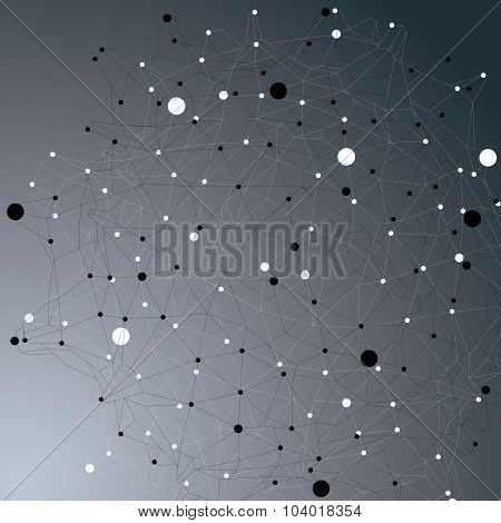 Abstract Asymmetric Vector Monochrome Structure With Black And White Wire Mesh, Complicated Geometri