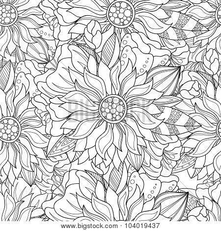 Doodle flowers seamless pattern