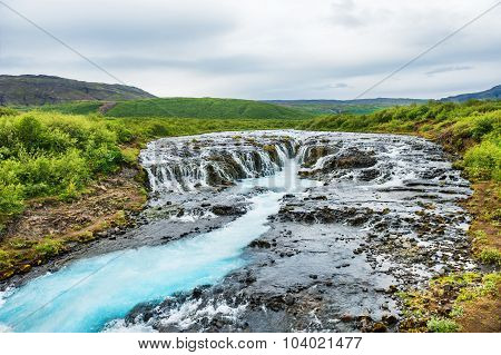 Beautiful Bruarfoss Waterfall With Turquoise Water