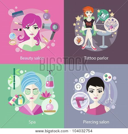 Set of Salons, Beauty Tattoo, Piercing