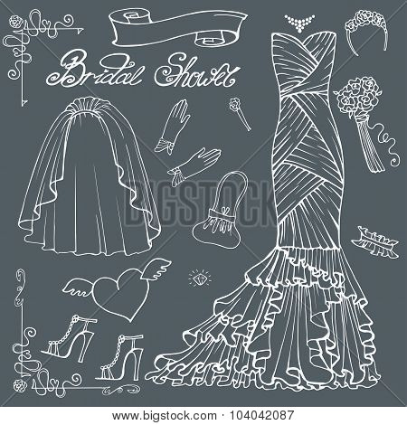 Bridal shower Dress,accessories set.Outline Decor element
