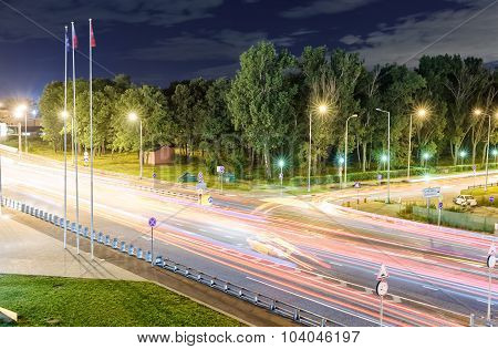 transport metropolis, traffic and blurry lights