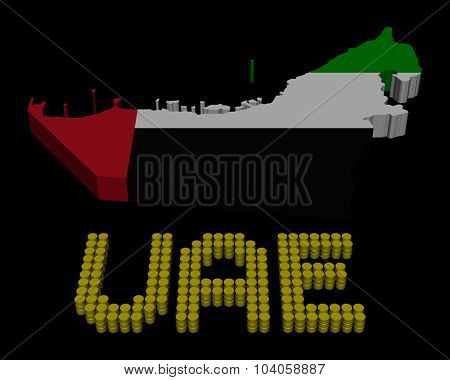 UAE barrel text with map flag illustration