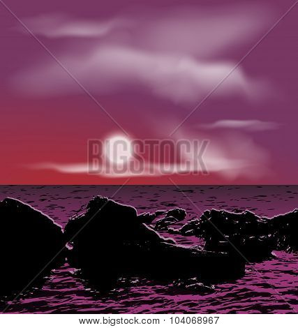 Outdoor background, sea stones during night