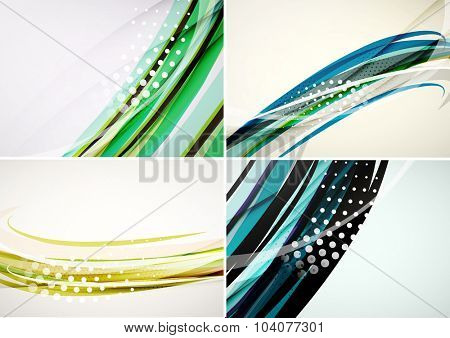 Set of abstract backgrounds. Elegant colorful decorated lines and waves with copyspace for your message. Banner advertising layouts - templates and wallpapers