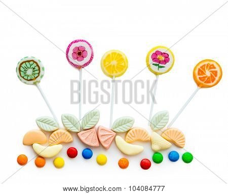 Arrangement of a variety of sweets on a white background