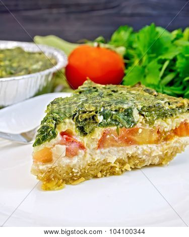 Pie celtic with spinach on board