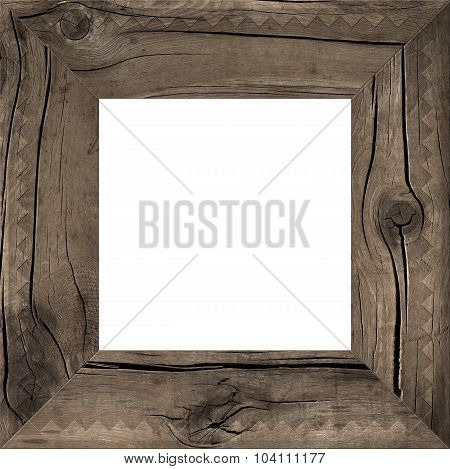 A rustic wooden frame isolated on white
