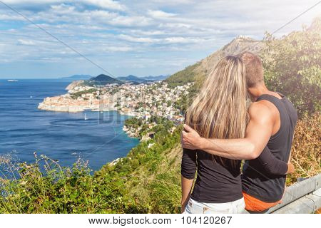 Happy Couple Enoying The View Of Dubrovnik On Their Travels