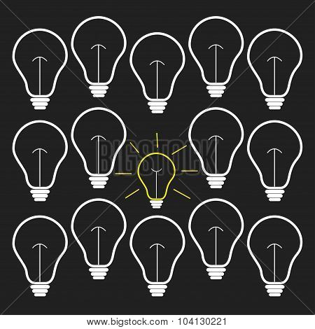 On And Off Bulb Set. Idea Concept.  Flat Design