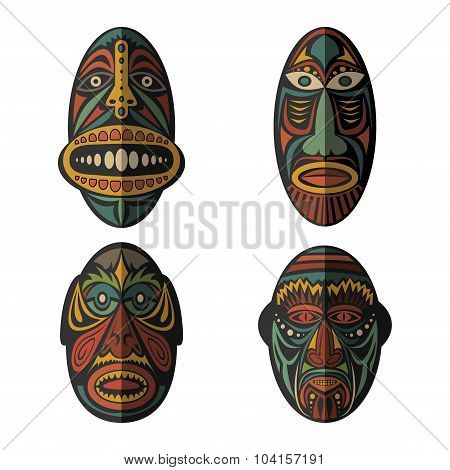 Set of African Ethnic Tribal masks on white background.