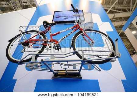 MOSCOW - OCT 30, 2014: Stels Navigator bicycle at exhibition city transport ExpoCityTrans 2014