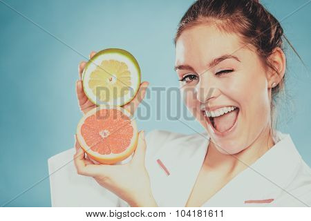Happy Dietitian Nutritionist With Grapefruit.