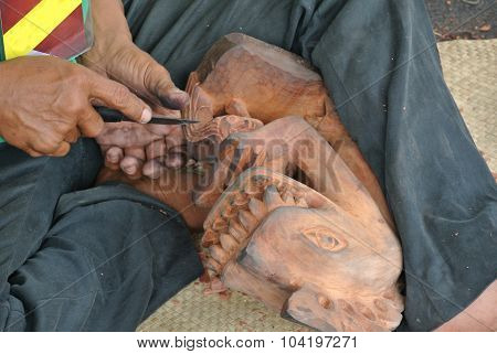 Traditional carved masks and wooden sculptures of indigenous Malaysia