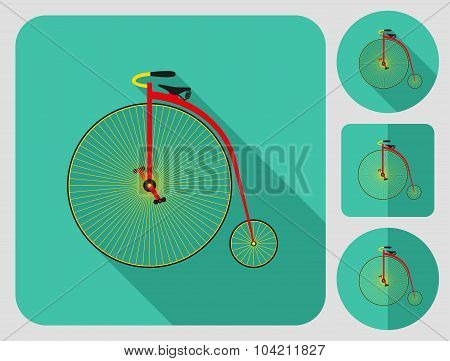 Penny bike icon. Flat long shadow design. Bicycle icons series.