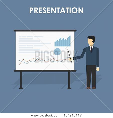 Businessman Presenting, White Billboard With Empty Space.