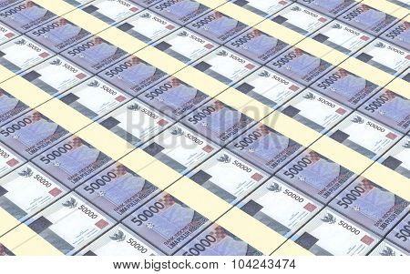 Indonesian rupiah bills stacks background. Computer generated 3D photo rendering.