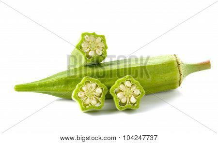Okra On White Background.