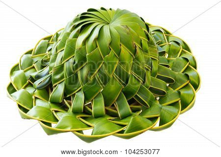 Hand Made Hat, Pleated From Coconut Palm Leafs, Isolated