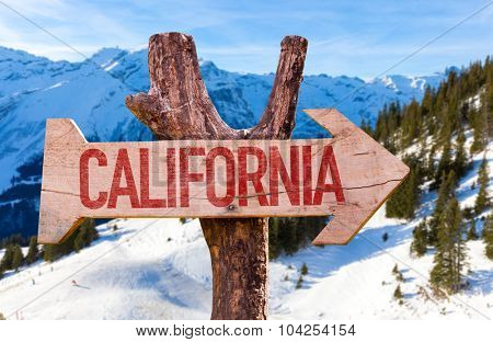 California wooden sign with winter background