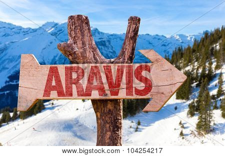 Aravis wooden sign with winter background