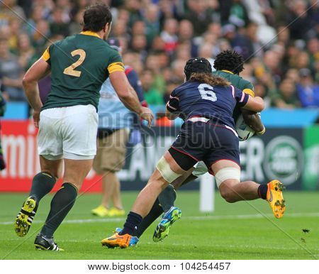 LONDON, ENGLAND - OCTOBER 07 2015: The 2015 Rugby World Cup Pool B match between South Africa and USA at The Stadium on October 7, 2015 in London, United Kingdom