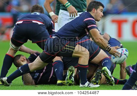 LONDON, ENGLAND - OCTOBER 07 2015: The 2015 Rugby World Cup Pool B match between South Africa and USA at The Olympic Stadium on October 7, 2015 in London, United Kingdom 