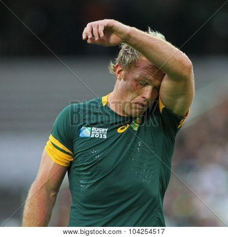 LONDON, ENGLAND - OCTOBER 07 2015: The 2015 Rugby World Cup Pool B match between South Africa and USA at The Olympic Stadium on October 7, 2015 in London, United Kingdom 