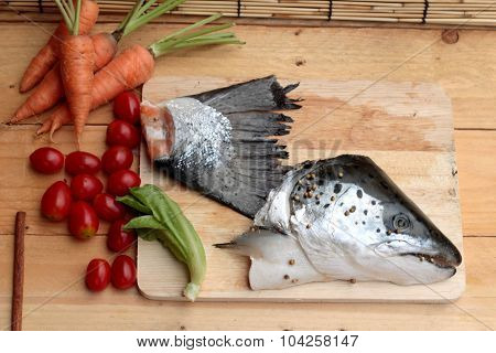 Salmon Head And Salmon Tailfin For Cooking.