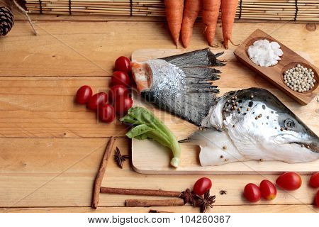 Salmon Head And Salmon Tailfin For Cooking.