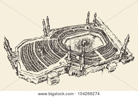 Holy Kaaba Mecca Saudi Arabia muslim sketch
