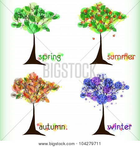 Abstract Nature Background With Tree In Four Season