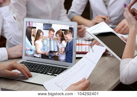 Portrait of business peoples attending video conference