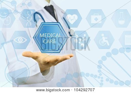 Medical doctor working with healthcare icons. Modern medical technologies concept