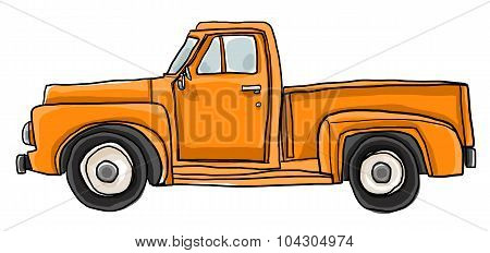 Old Orange Pickup Truck Cute Art Illustration