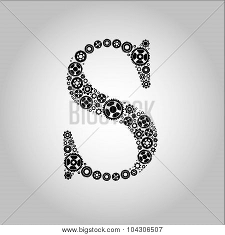 Gear Silhouette Alphabet S .Flat design vector illustration .
