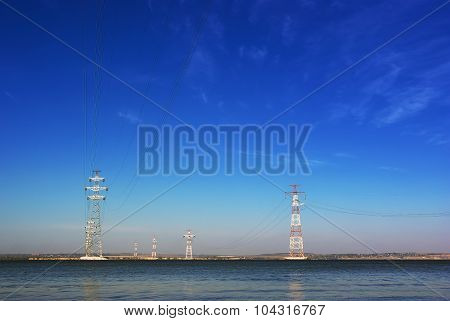 high-voltage line on the river