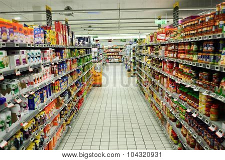 BORDEAUX, FRANCE - AUGUST 13, 2015: Simply Market interior. Simply Market is a brand of French supermarkets formed in 2005. This brand is a new concept to eventually replace Atac supermarkets